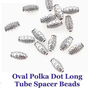  Oval Polka Dot Long Tube Spacer Beads  10 Beads